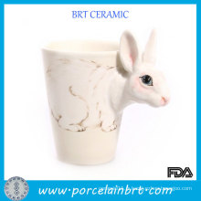 Cadeau de nouveauté Tête de lapin Tasse de café en céramique d&#39;animal blanc